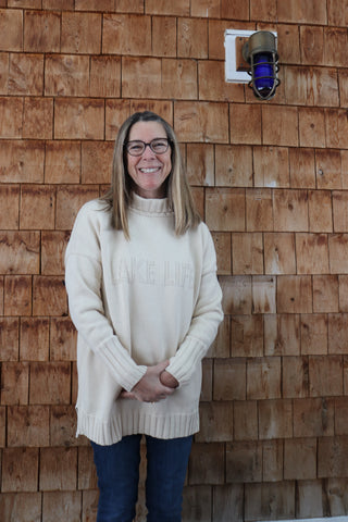 Embossed Lake Life Turtleneck Sweater